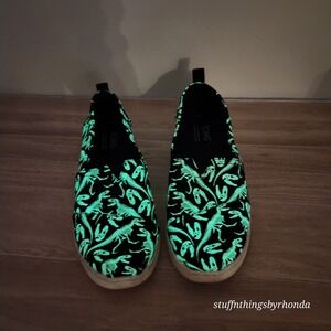 Toms Black White Alpargata Glow In The Dark Dinosaur Slip On Sneakers Youth Sz 6